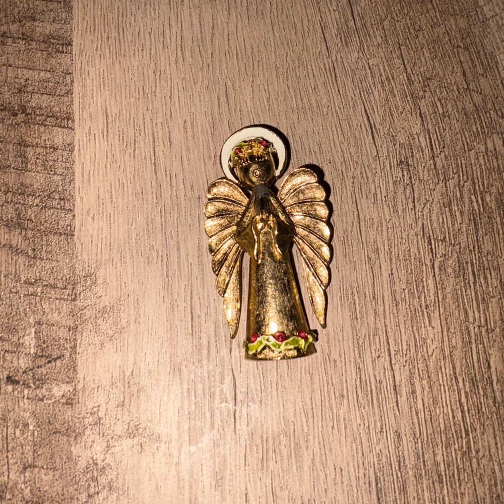 Gold Angel Brooch with Halo